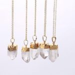 18K Gold Dipped Raw Clear Crystal Quartz Pendant Necklace