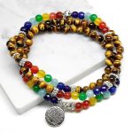 7 Chakra 108 Mala Natural Stone Beads Om Charm Bracelet