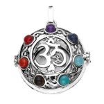 7 Chakra Natural Stone Silver Om Cage Pendant