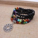 7 Chakra Symbols Black Agate 108 Mala