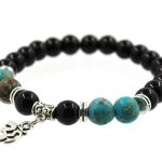 8mm Natural Agate Stone Bracelet with Om Charm Dangle