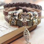 Adjustable Multilayer Leather Ichthys "Jesus Fish" Bracelet