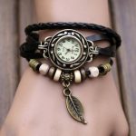 Beaded Woven Leather Layered Bracelet Watch