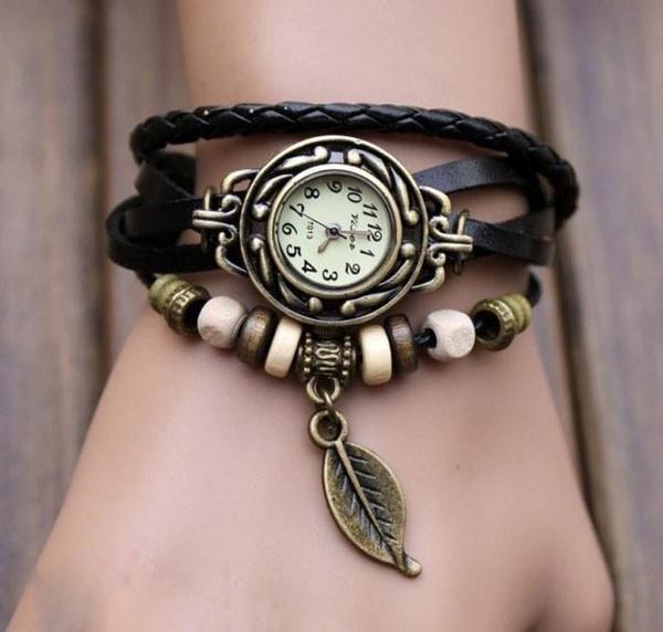 beaded-woven-leather-layered-bracelet-watch.jpg Beaded Woven Leather Layered Bracelet Watch - Image 1