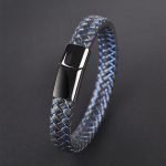 Blue Fire Stainless Steel Leather Bracelet
