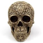 Calavera Flower Carved Skull Statue