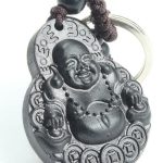 Ebony Wood Smiling Buddha Key Ring