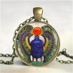 Egyptian Scarab Glass Dome Pendant Necklace