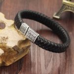 Geometric Tribal Stainless Steel Magnetic Clasp Woven Leather Bracelet
