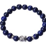 Lapis Lazuli Buddha Bracelet: Silver Plated with Crystal Stud Spacer