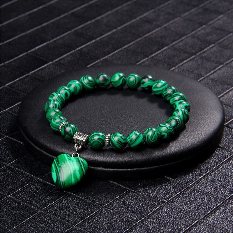 malachite-love-heart-stone-charm-bracelet.jpg Malachite Love Heart Stone Charm Bracelet - Image 1