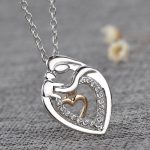 Mother and Child Dangling Heart Crystal Studded Necklace