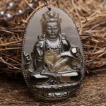 Natural Ice Obsidian Guanyin Pendant Necklace