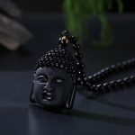 Natural Obsidian Gautama Buddha Pendant Necklace