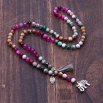 Natural Stone Beads with Owl and Elephant Tassel Charm Knotted Statement Long Necklace