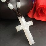 Natural White Jade Cross Pendant Necklace