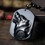 Obsidian Wolf Head Pendant Necklace
