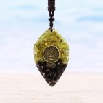 Peridot and Obsidian Tree of Life Orgone Necklace