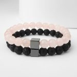 Rose Quartz And Lava Stone Bracelet Duo