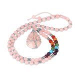 Rose Quartz Tree of Life Wire Wrap Water Drop Pendant Necklace