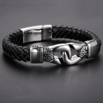 Stainless Steel Aztec Braided Leather Bracelet