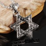Stainless Steel Paisley Detailed Six-Point Star Pendant Necklace