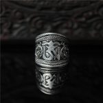 Tibetan Intricate Silk Flower Om Mantra Silver Ring