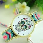 Woven Braided Bracelet Sugar Skull Watch